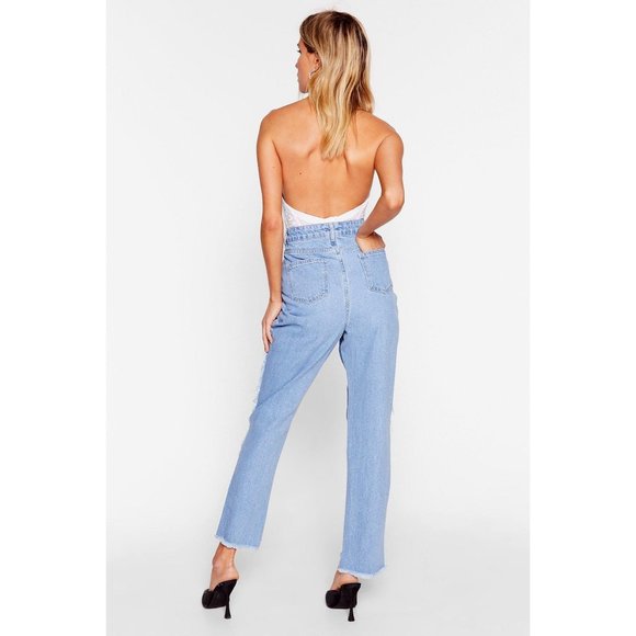 Nasty Gal Two Tone Distressed Mom Jeans NWT - Picture 3 of 9
